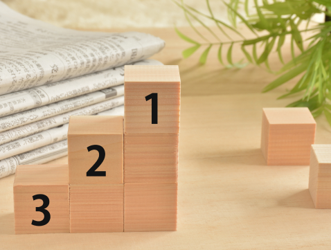 123の積み木が階段のように積み重なっている写真
